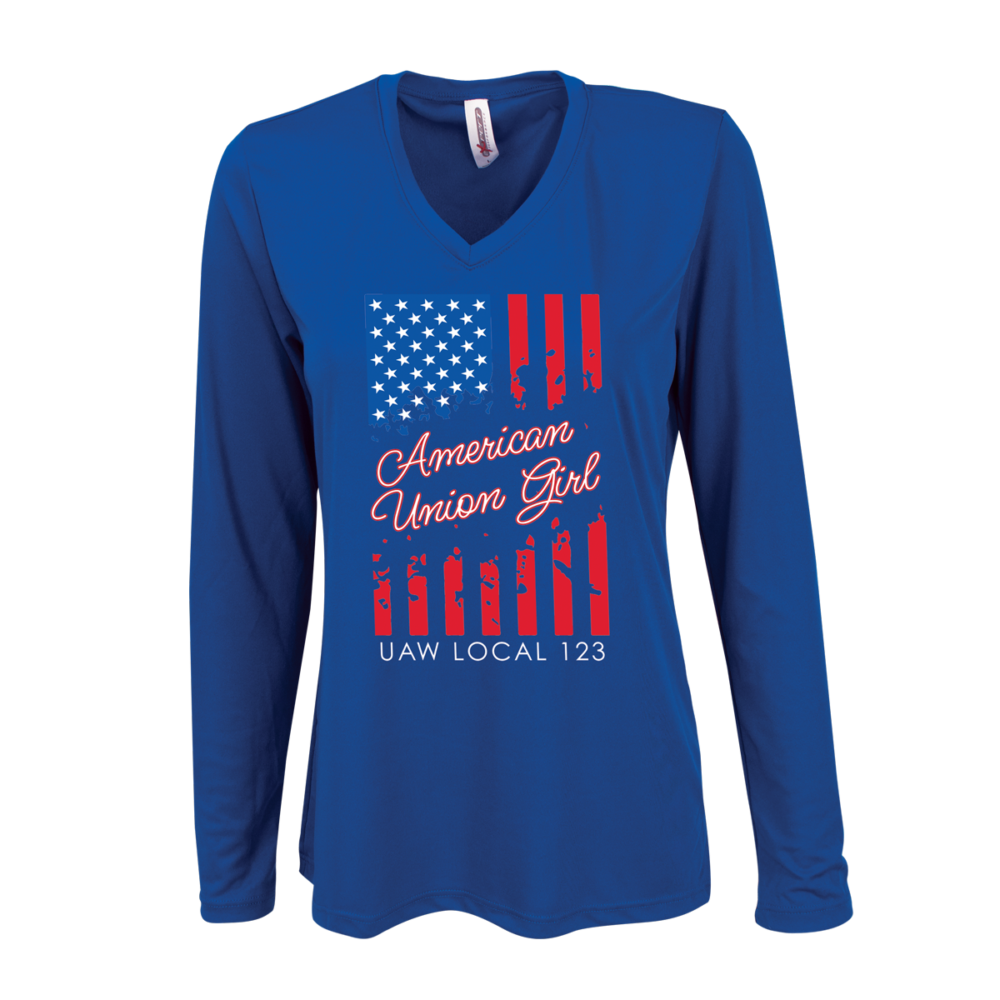 Usa Made Ladies Long Sleeve V-Neck T-Shirt